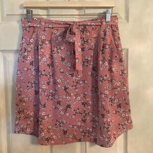 Loft Pink with Flower Print Lined Skirt - EUC